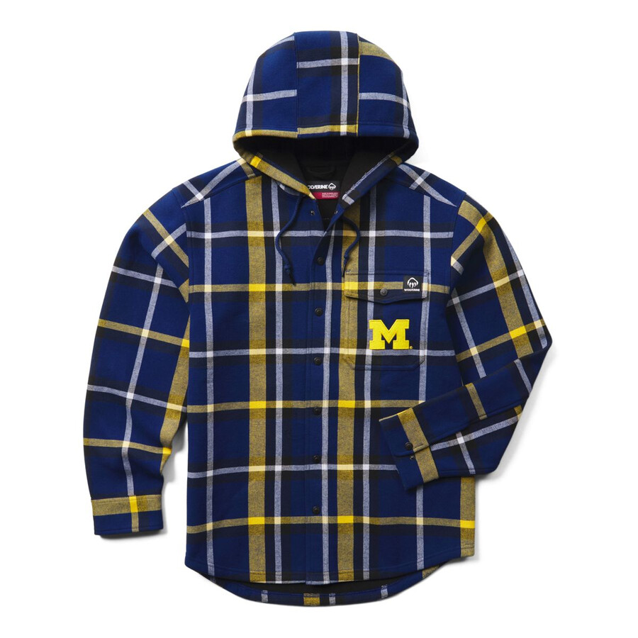 wolverine x university of michigan bucksaw hooded flannel shirt-jac big tall