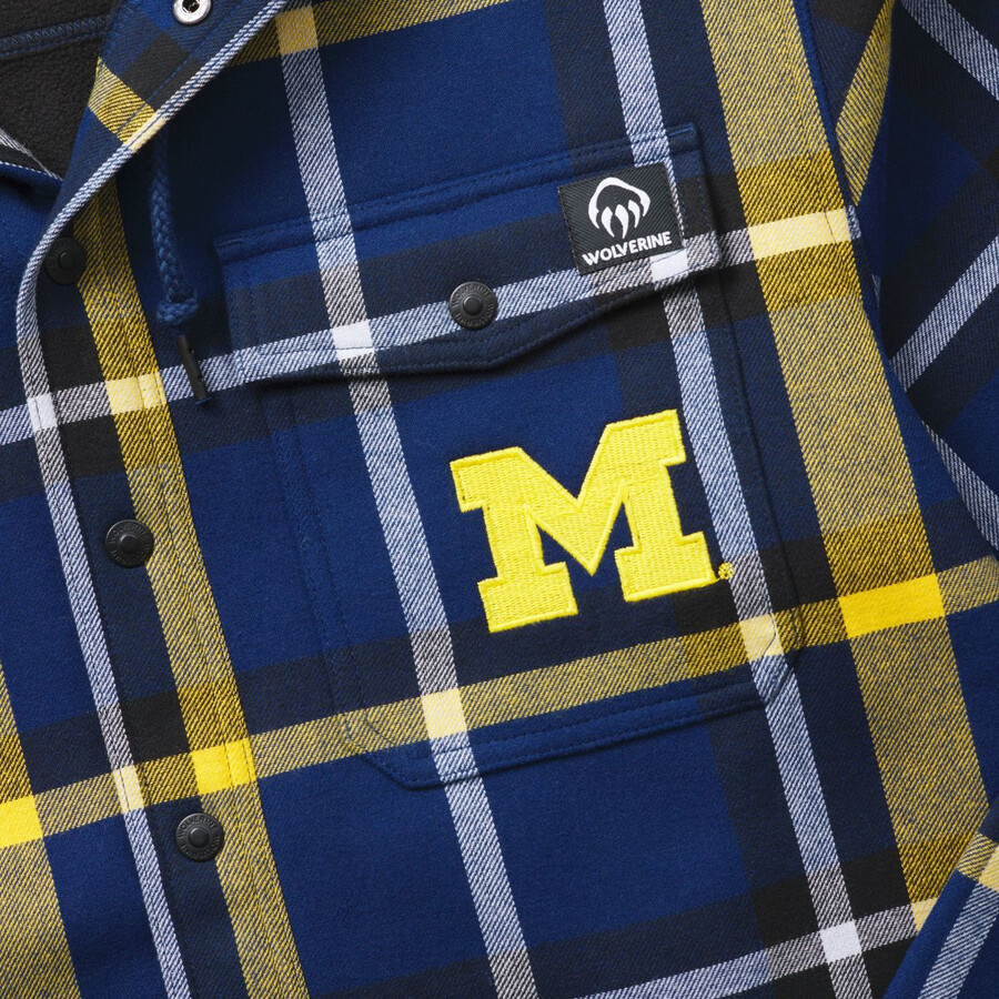 wolverine x university of michigan bucksaw hooded flannel shirt-jac big tall