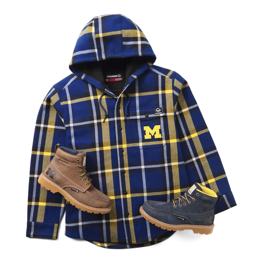 wolverine x university of michigan bucksaw hooded flannel shirt-jac big tall