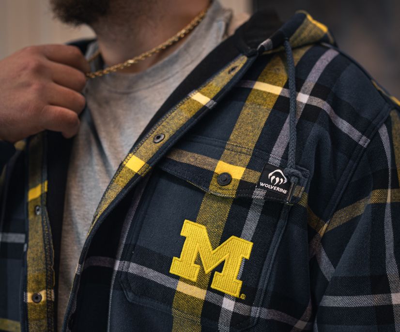 wolverine x university of michigan bucksaw hooded flannel shirt-jac big tall